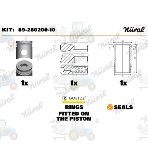 Set raparatii, piston/bucsa cursa cilindru NURAL - 89-280200-10